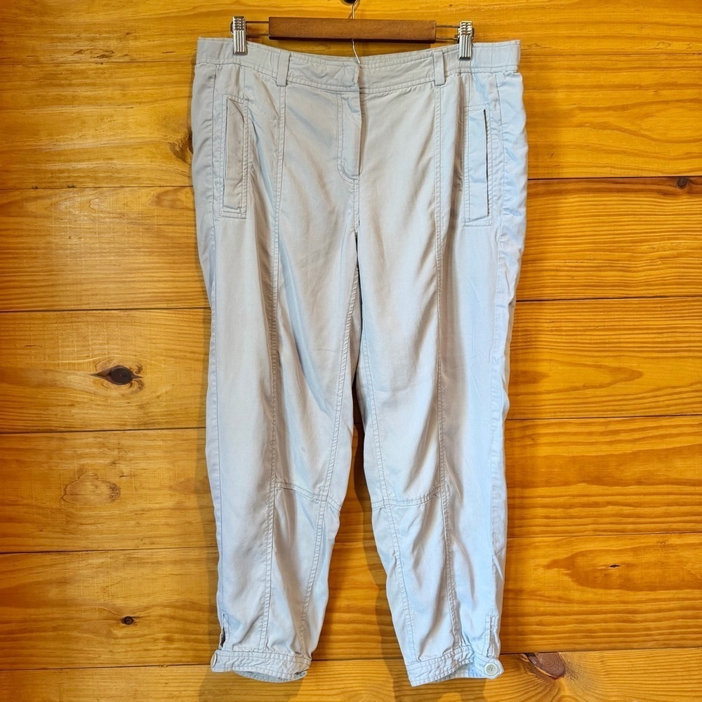 Eileen Fisher Gray Twill Tencel Button Cuff Cropped Utility Pants Small S